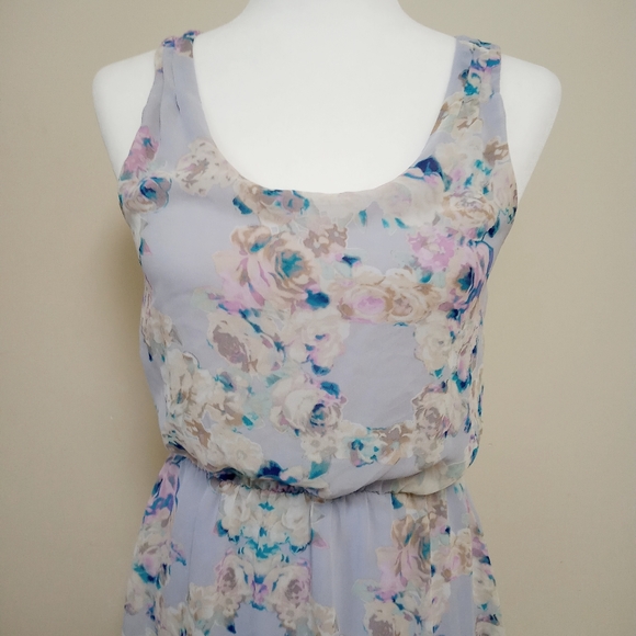 Lavender Pastel Floral Layered Sheer Dress Flowy - Picture 3 of 7